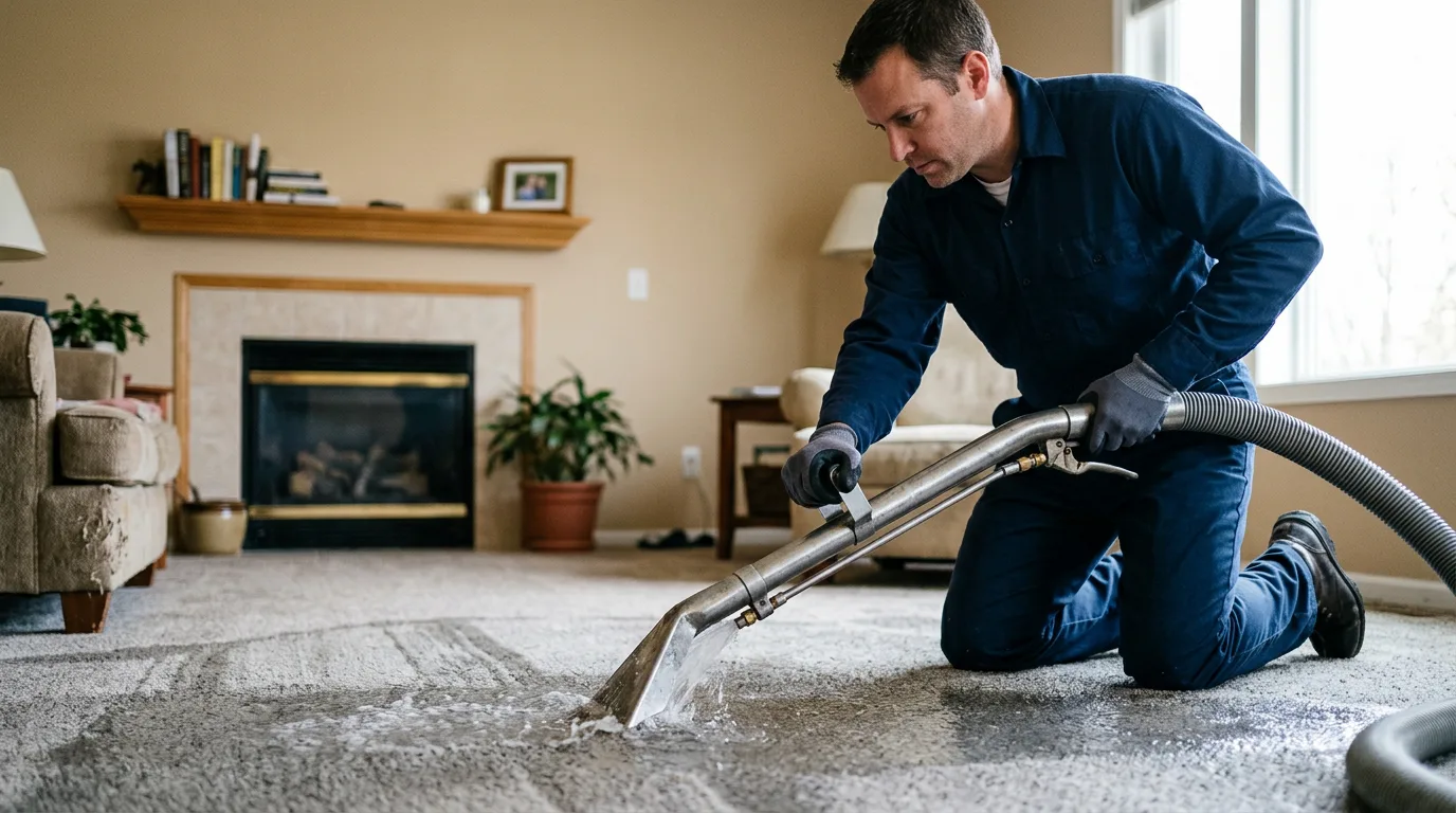 Water damage restoration technician working near Wellston, MI
